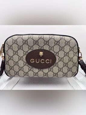 Authentic Gucci Neo Camera Bag Crossbody in Brown and Beige
